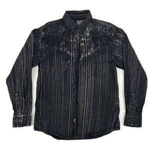 Roar Shirt Mens L Black Brown Stripes Long Sleeve Button Down Embroidered Casual